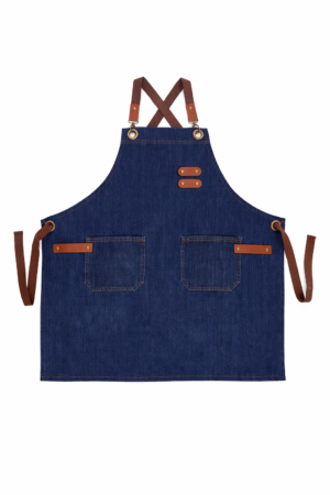 Atölye Kot Denim Önlük – Yıkanmış taşlanmış denim, ayarlanabilir boyun ve bel kuşaklı, her bedene uyumlu